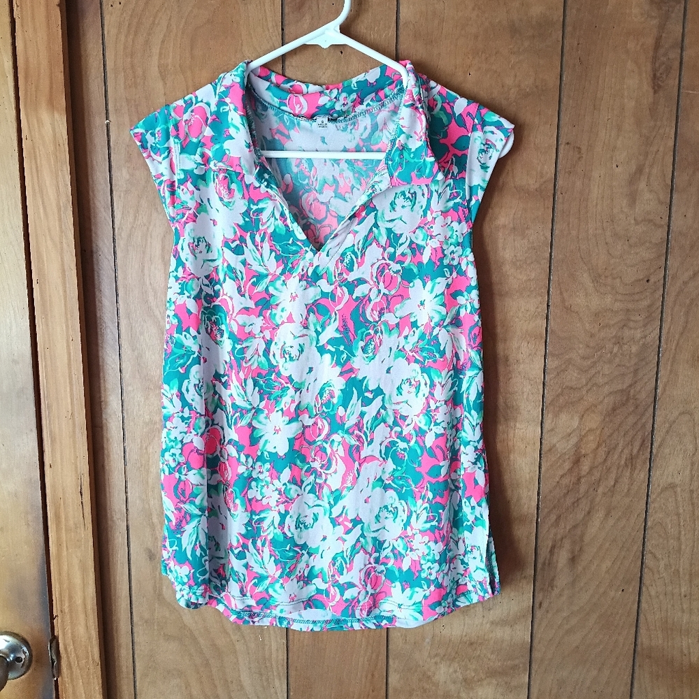 White Birch Floral Sleeveless V-Neck Blouse Top Women’s Size Small S Pink Blue